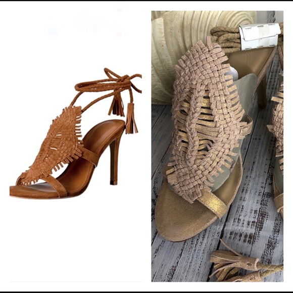 Joie iridescent tan gladiator strap peep toe heels - Picture 2 of 10